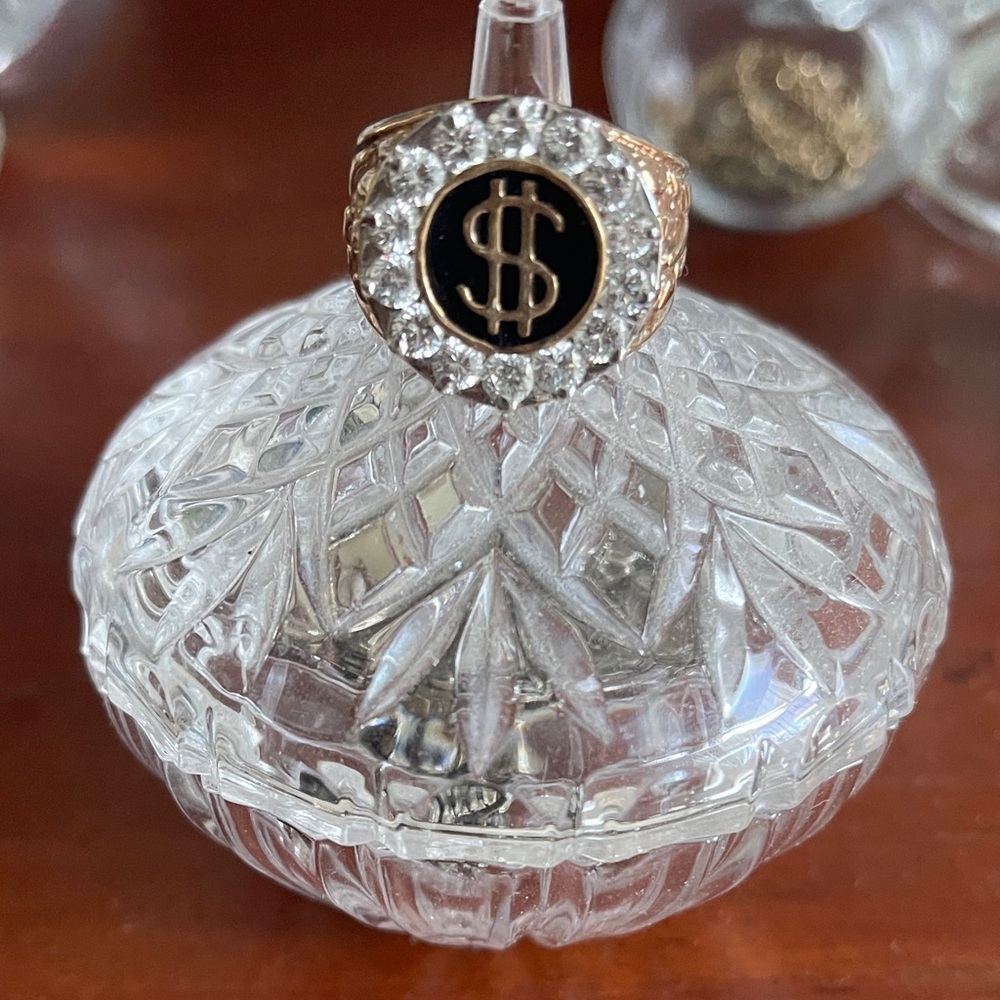 Gold Dollar Sign Ring with Crystals